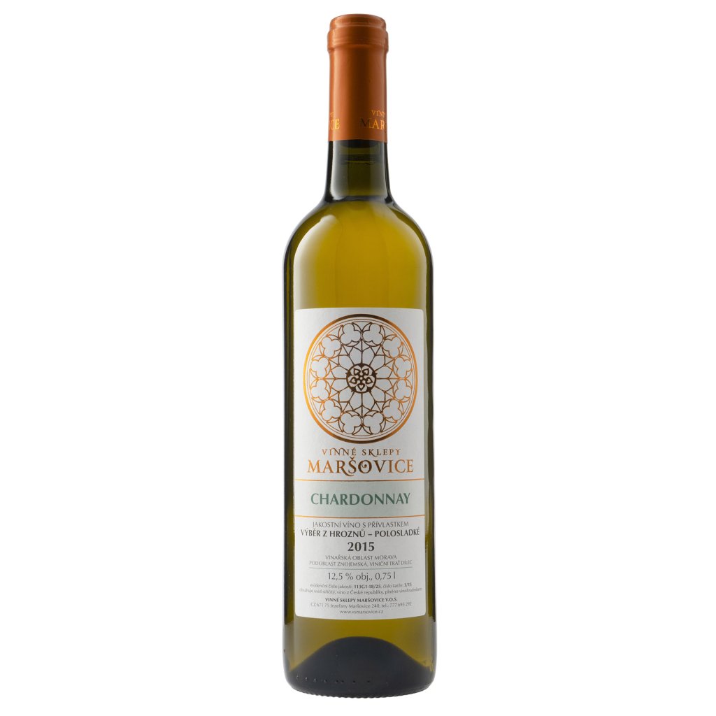 Chardonnay 2015, polosladké, Vinné sklepy Maršovice